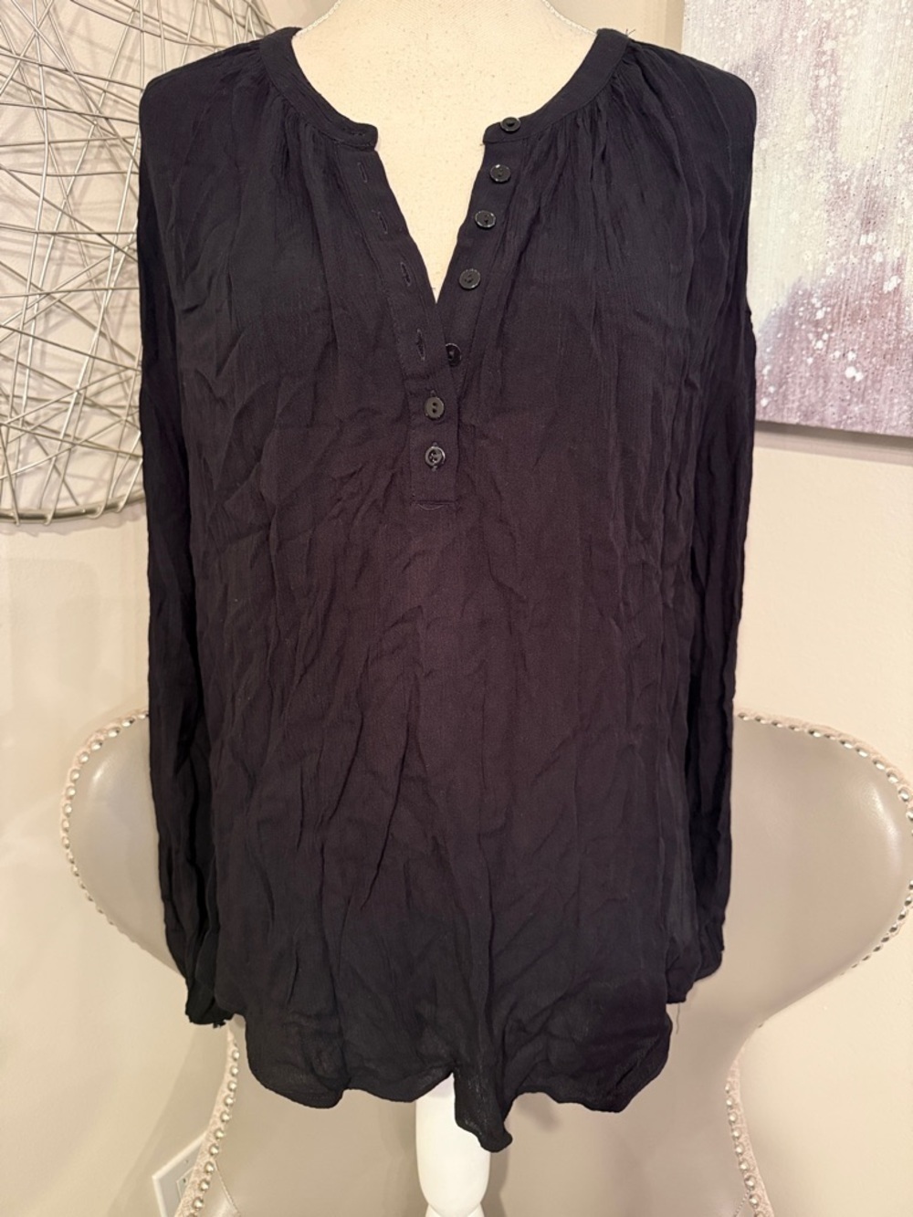 Z Supply Black Long-Sleeve Button Henley Tunic Top size small